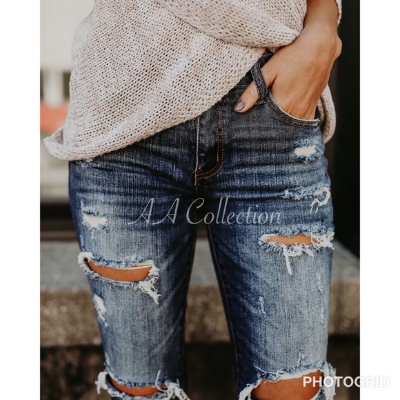 Jeans Denim Distressed Skinny Ripped Distressed - Picture 4 of 4